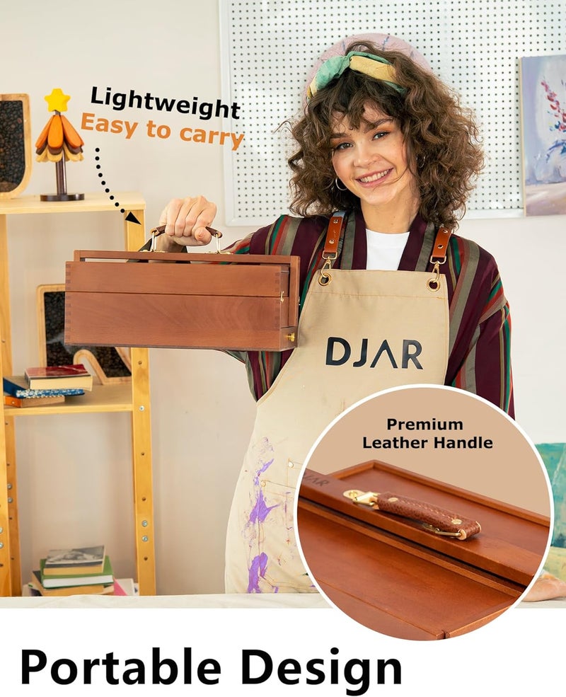 Dajar Multi-Function Art Tool Box, Portable Foldable Beech Wood Artist Supply Storage Box for Pastels, Pencils, Pens, Markers, Brushes, Walnut - Image 4